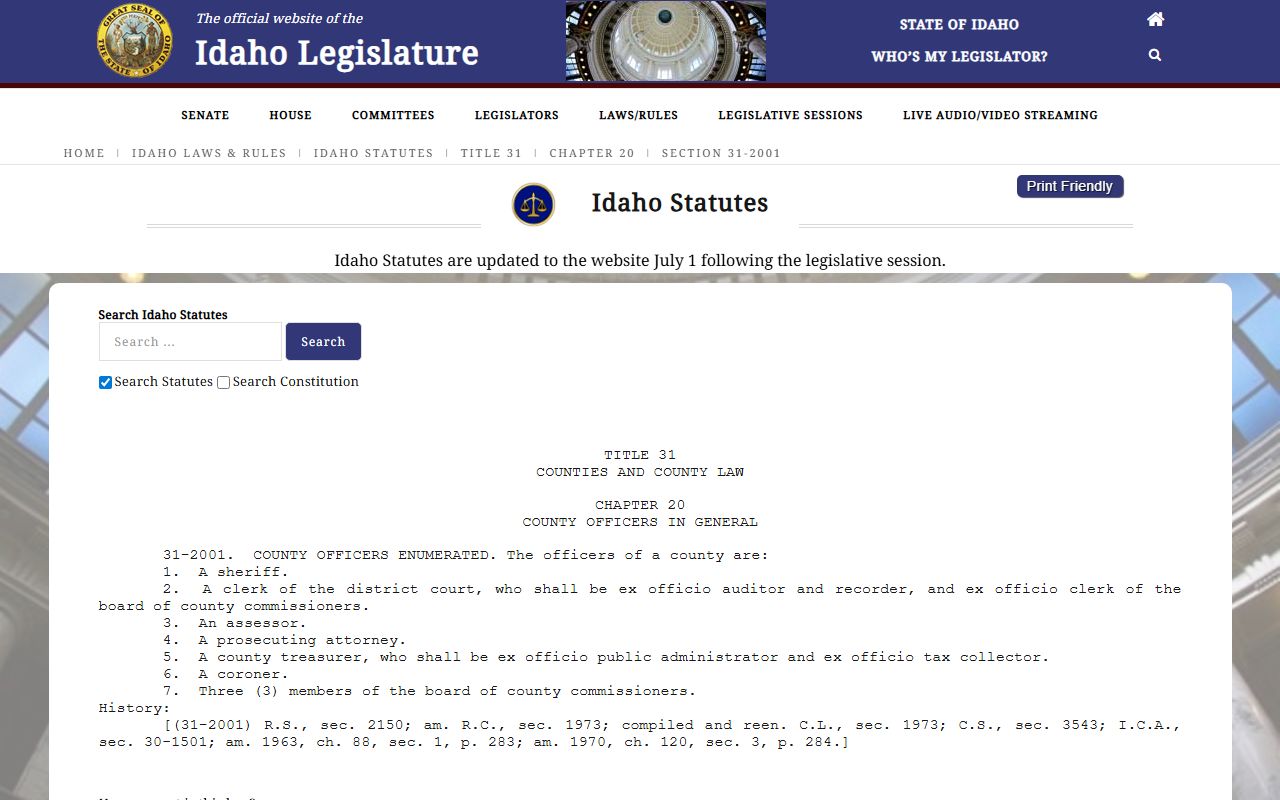 Boise County Clerk of the District Court county clerk duties statute