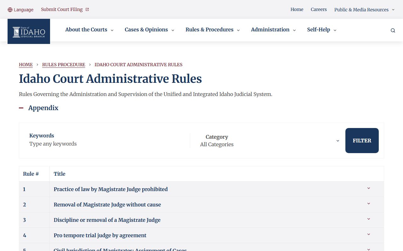 Boise County Clerk of the District Court Idaho Court Administrative Rule 32