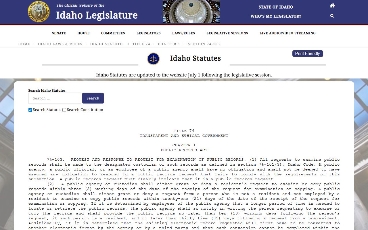 Boise County arrest records Idaho public records exemptions source