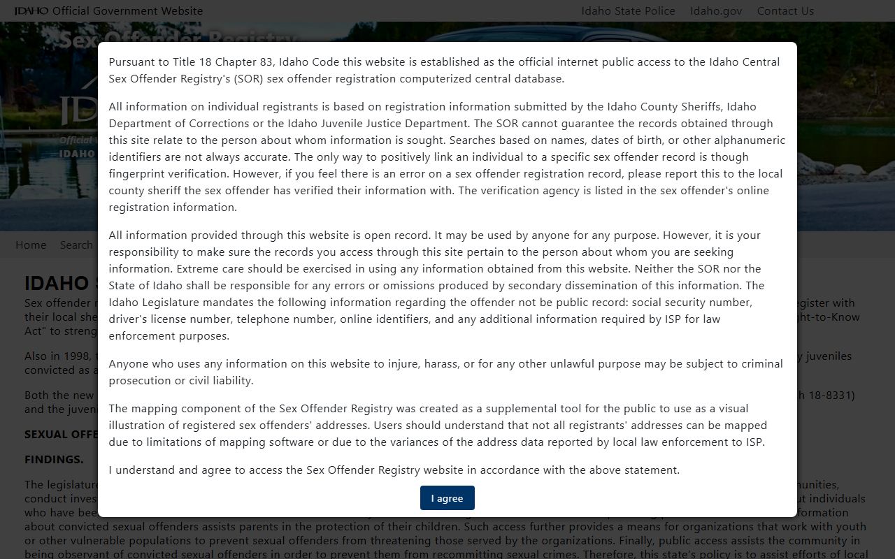 Boise County arrest records Idaho State Police registry source