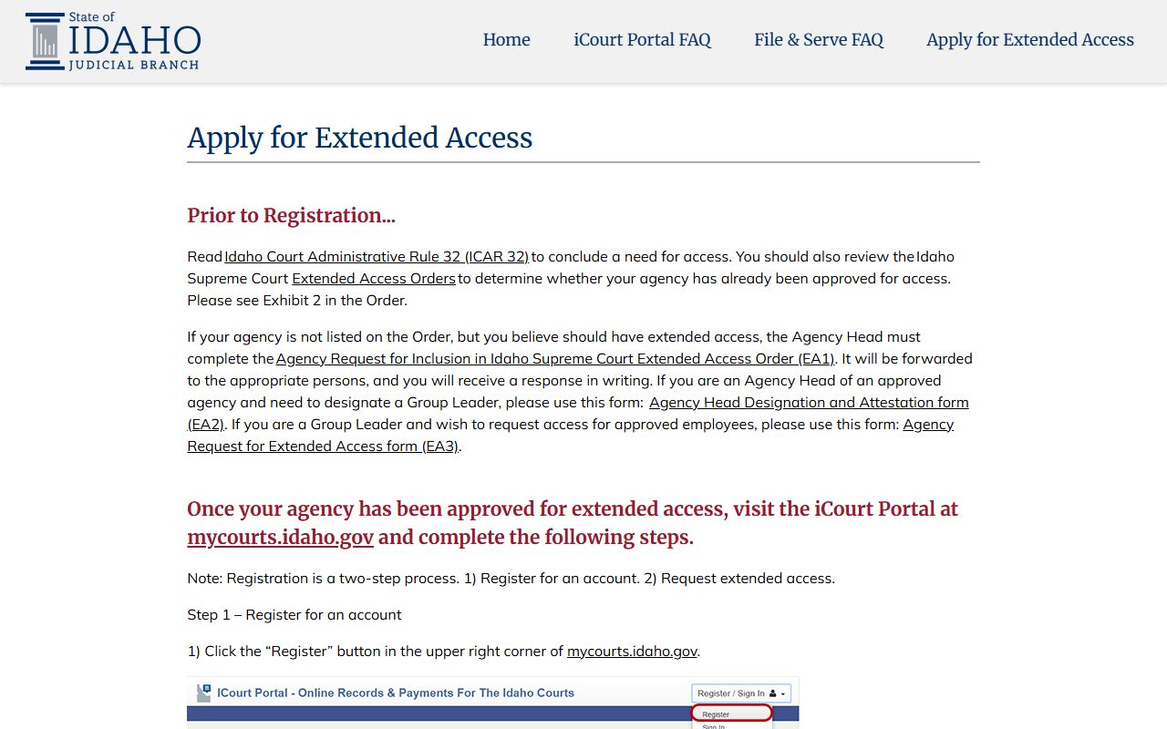 Boise County court records iCourt extended access application