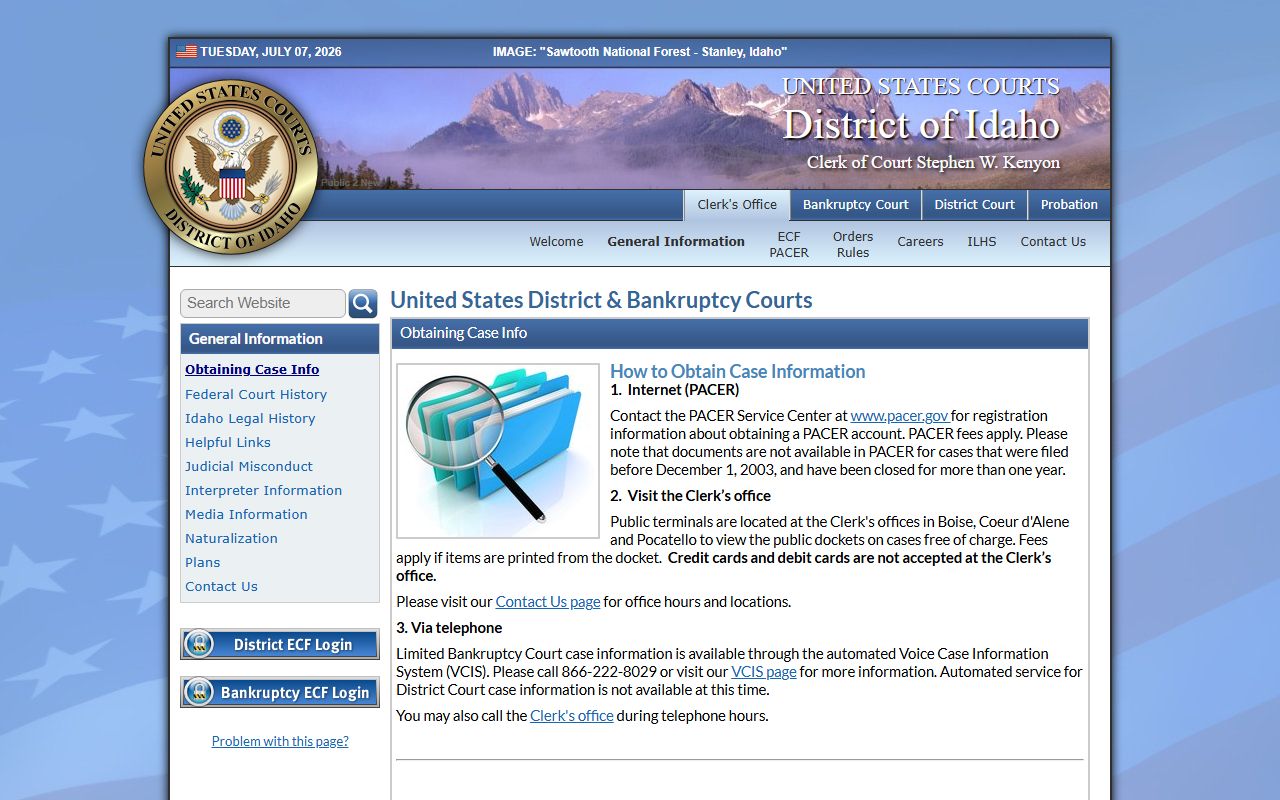 Boise County criminal court records federal District of Idaho case information source