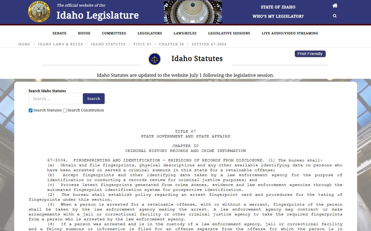 Boise County criminal court records Idaho criminal history statute source