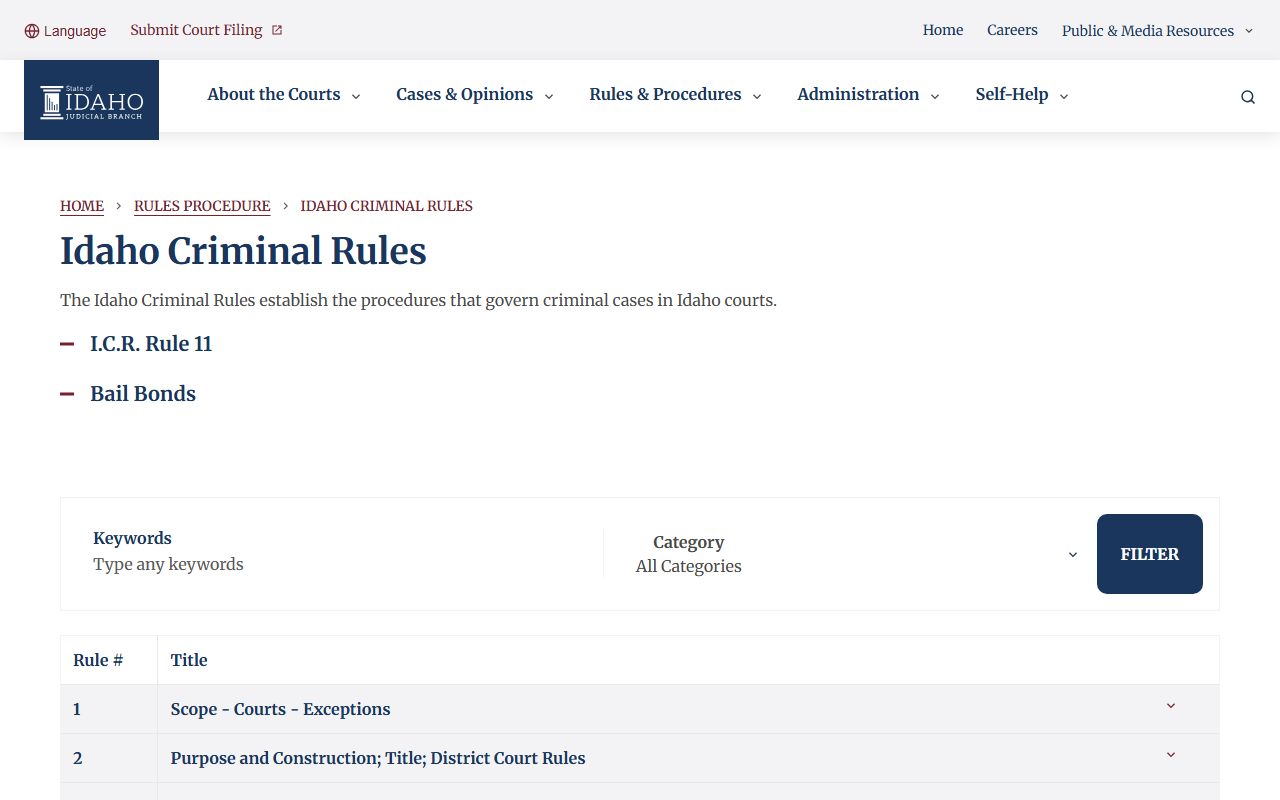 Boise County criminal court records Idaho Criminal Rules source