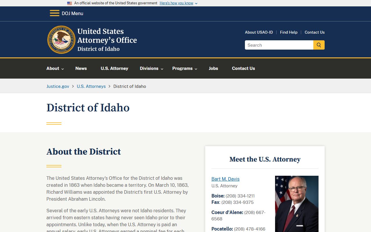 Boise County criminal court records U.S. Attorney District of Idaho source