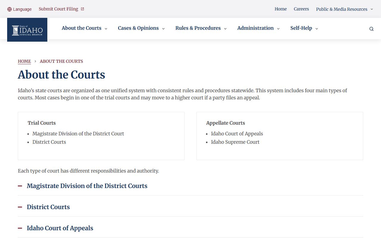 Boise County court docket context in Idaho Courts structure
