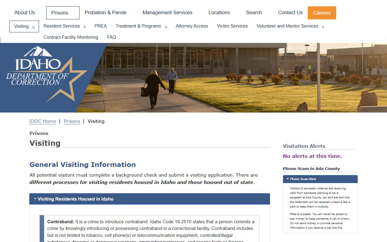 Boise County inmate visitation distinction for IDOC prison visits