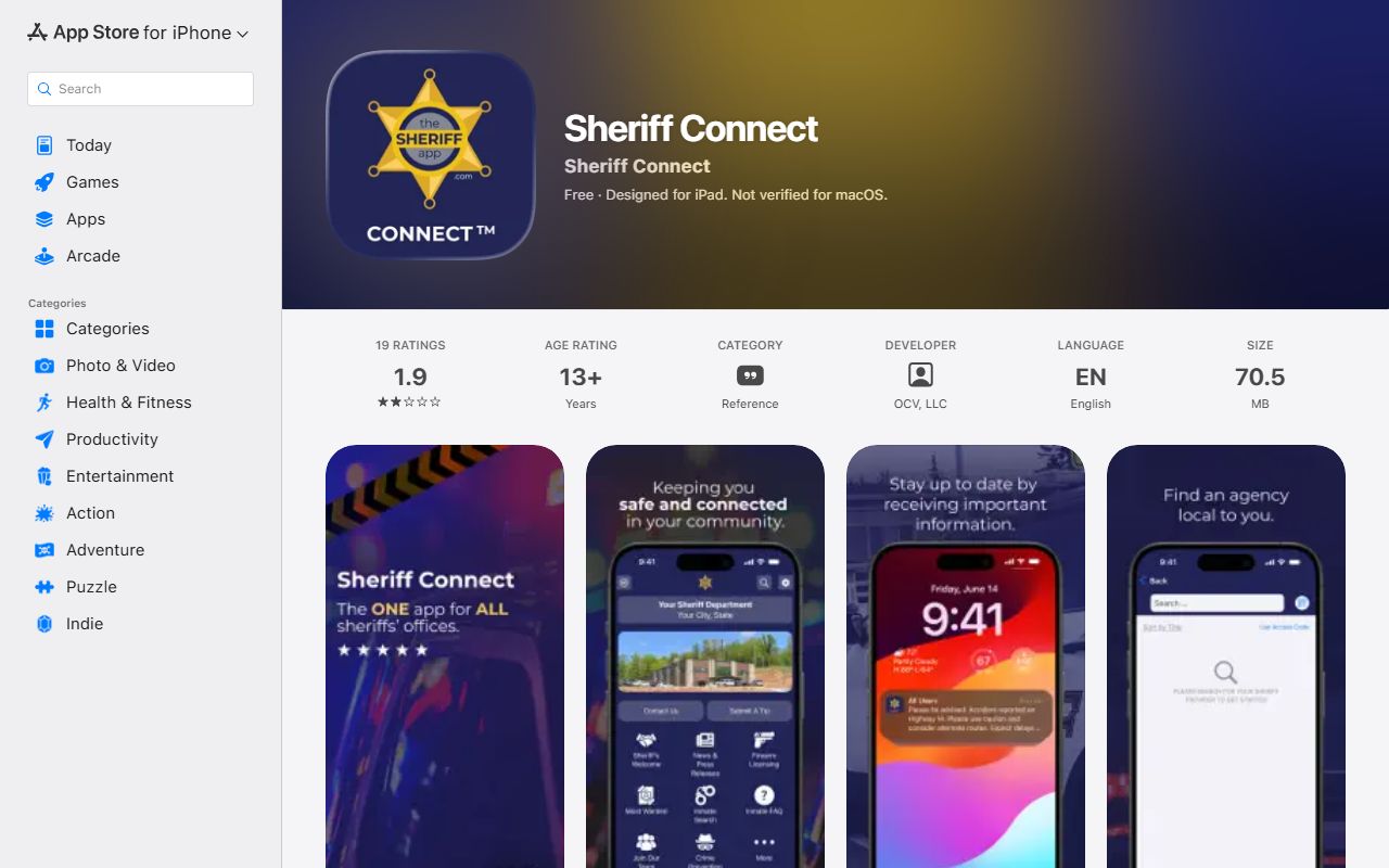 Boise County inmate records app sweep for Sheriff Connect Apple listing