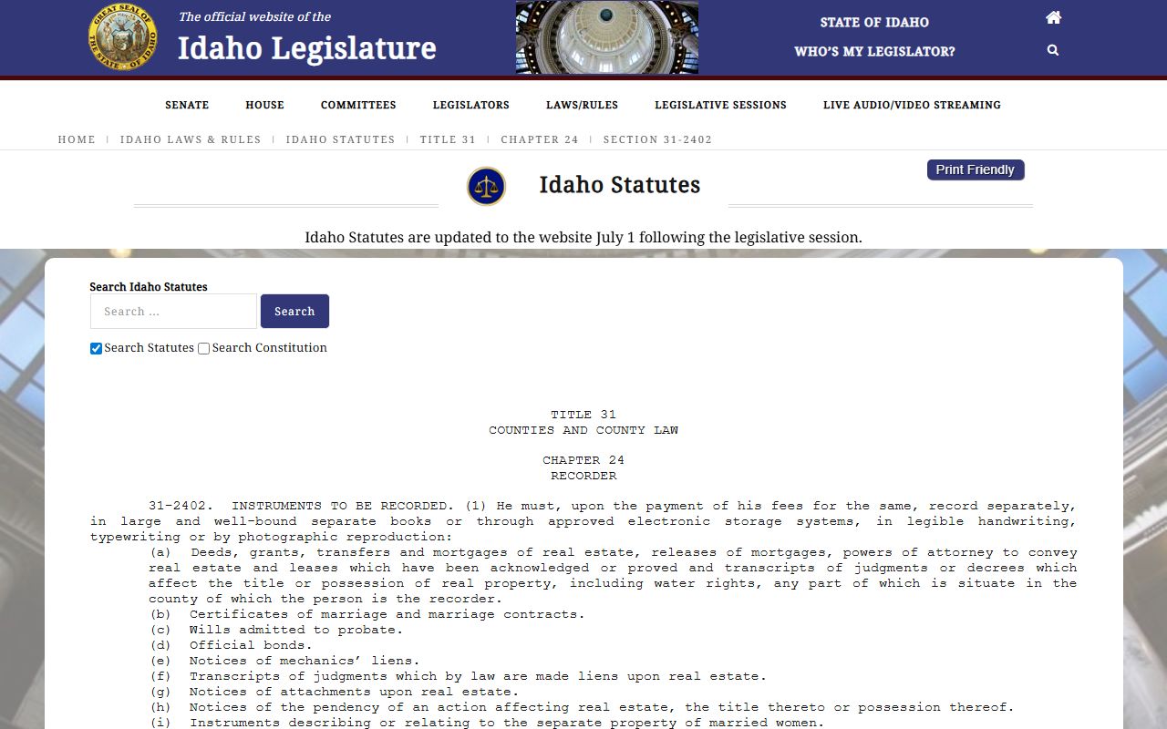 Boise County marriage records county recorder duties