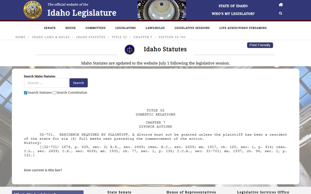 Boise County divorce records Idaho divorce statute