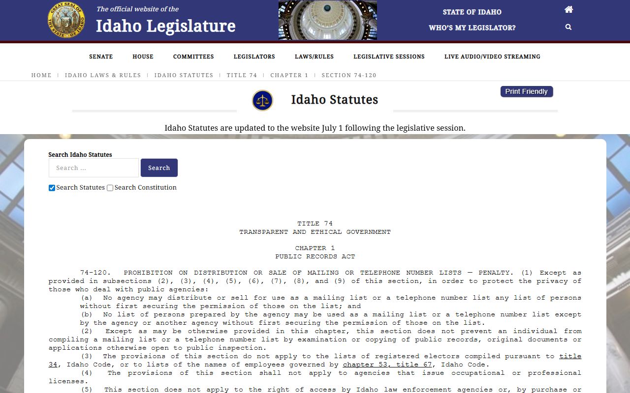 Boise County warrant records Idaho public records mailing list limitation source